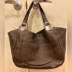 Salvatore Ferragamo Italy brown leather hobo silver-tone hardware bag purse tote